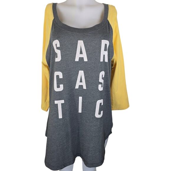 Torrid Graphic Baseball Style Tee Shirt Gray Yellow "Sarcastic" Women's 2 - 2X - Picture 1 of 4